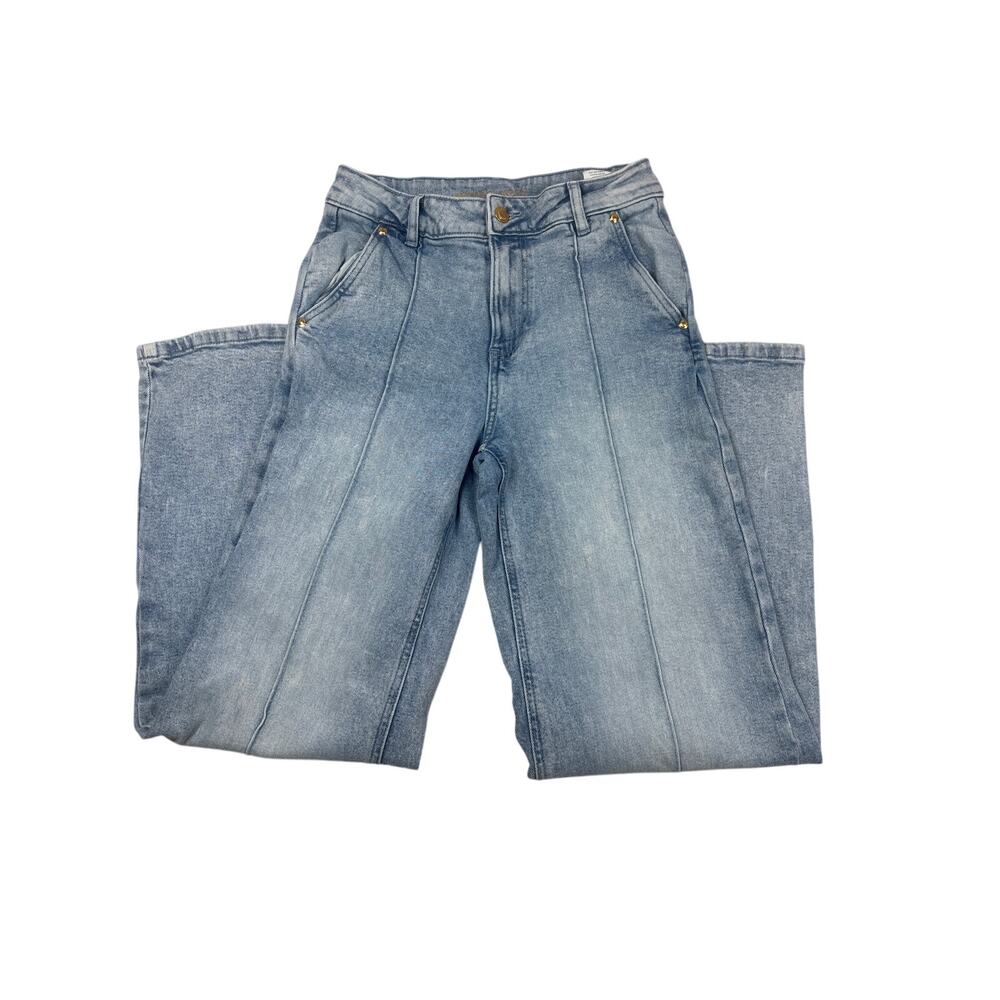 Michael Kors Light Wash Wide Leg Jeans Womens 4 Blue Faded Pintuck High Waisted